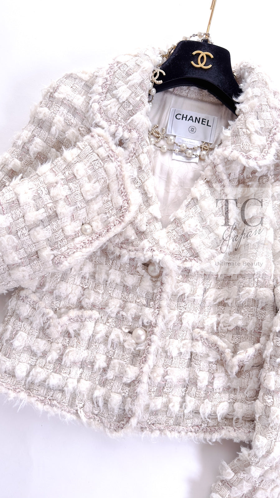 CHANEL 05A Ivory Wool Tweed Jacket Skirt Suit 38 シャネル モナコ王妃 アイボリー ウール ツイード ジャケット スカート スーツ 即発
