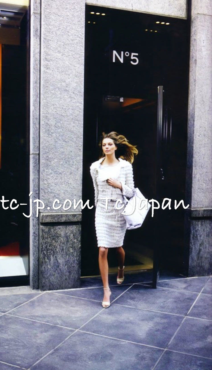 CHANEL 05A Ivory Gray Wool Tweed Jacket 40 シャネル アイボリー グレー ウール ツイード ジャケット モナコ王妃 即発