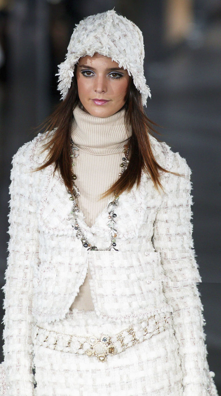 CHANEL 05A Ivory Wool Tweed Jacket Skirt Suit 38 シャネル モナコ王妃 アイボリー ウール ツイード ジャケット スカート スーツ 即発