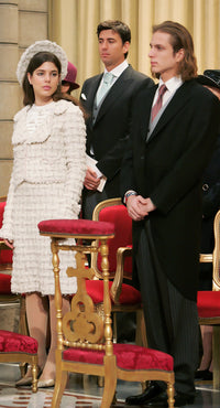 CHANEL 05A Ivory Wool Tweed Jacket Skirt Suit 38 シャネル モナコ王妃 アイボリー ウール ツイード ジャケット スカート スーツ 即発