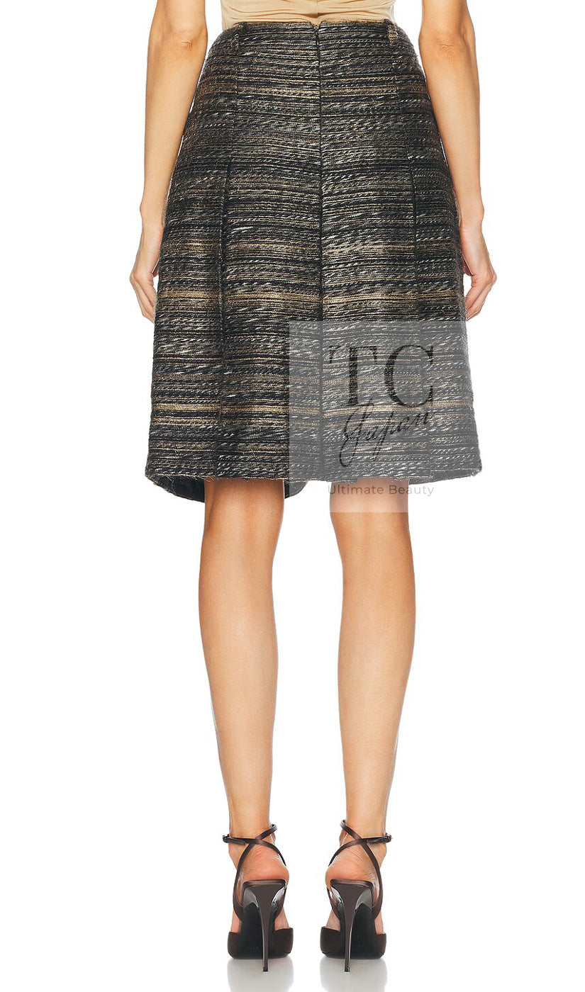 CHANEL 05A Black Charcoal Gray Wool Silk Mohair Tweed Skirt 42 シャネル ブラック チャコール グレー ウール シルク モヘア ツイード スカート 即発