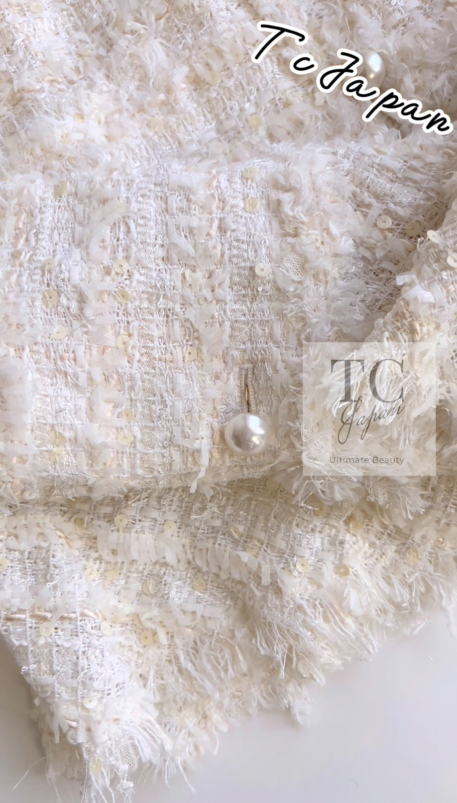 CHANEL 05S Ivory White Pearl Buttons Lesage Tweed Jacket Skirt Suit 40 42 シャネル アイボリー ホワイト パール CC ボタン ルサージュ ツイード ジャケット スカート スーツ 即発