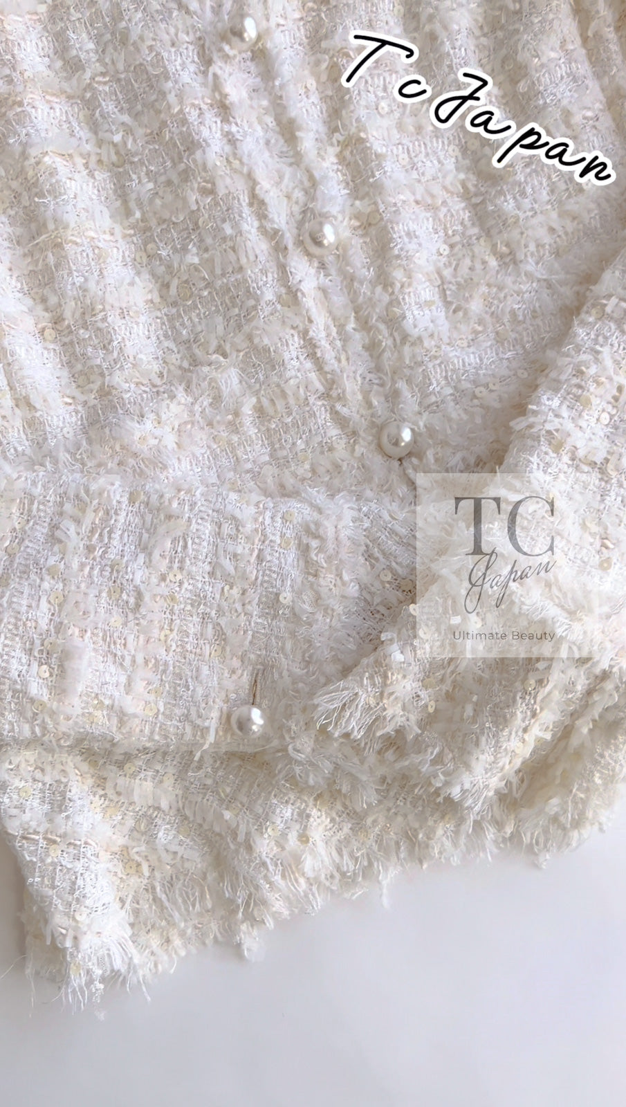 CHANEL 05S Ivory White Pearl Buttons Lesage Tweed Jacket Skirt Suit 36 40 42 シャネル アイボリー ホワイト パール CC ボタン ルサージュ ツイード ジャケット スカート スーツ 即発