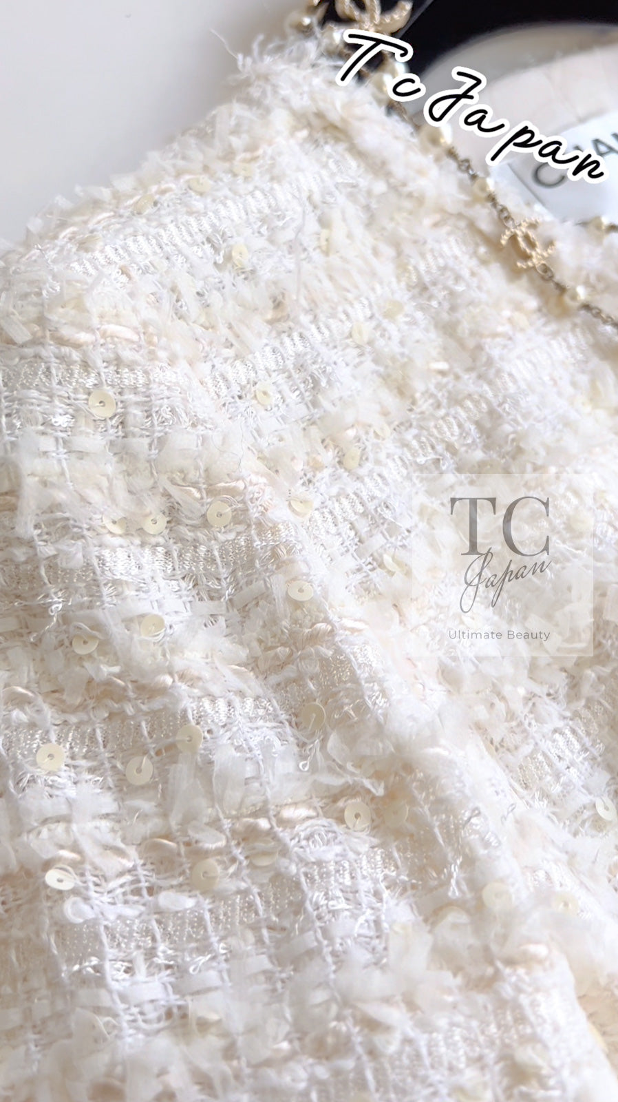 CHANEL 05S Ivory White Pearl Buttons Lesage Tweed Jacket Skirt Suit 36 40 42 シャネル アイボリー ホワイト パール CC ボタン ルサージュ ツイード ジャケット スカート スーツ 即発