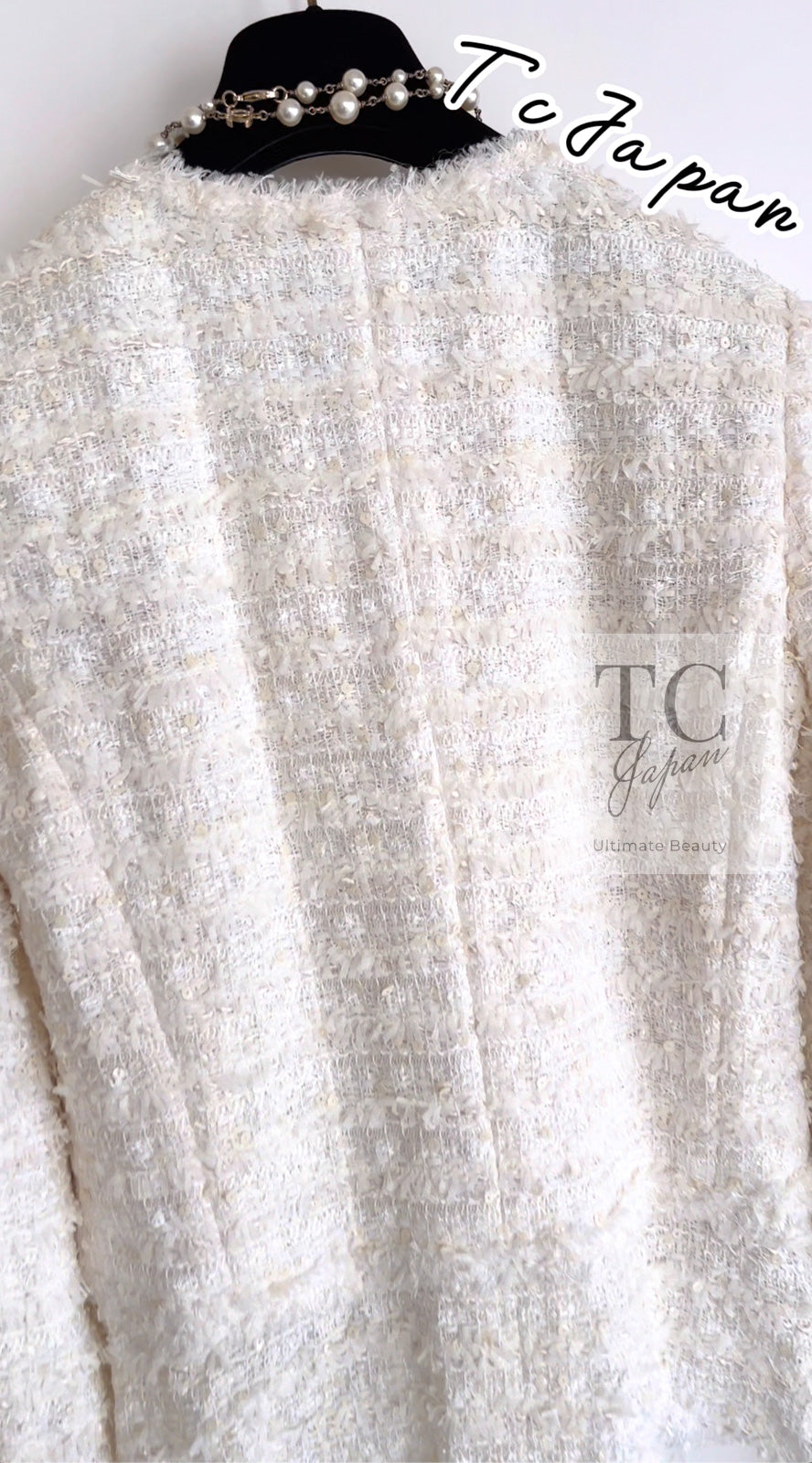 CHANEL 05S Ivory White Pearl Buttons Lesage Tweed Jacket Skirt Suit 36 40 42 シャネル アイボリー ホワイト パール CC ボタン ルサージュ ツイード ジャケット スカート スーツ 即発