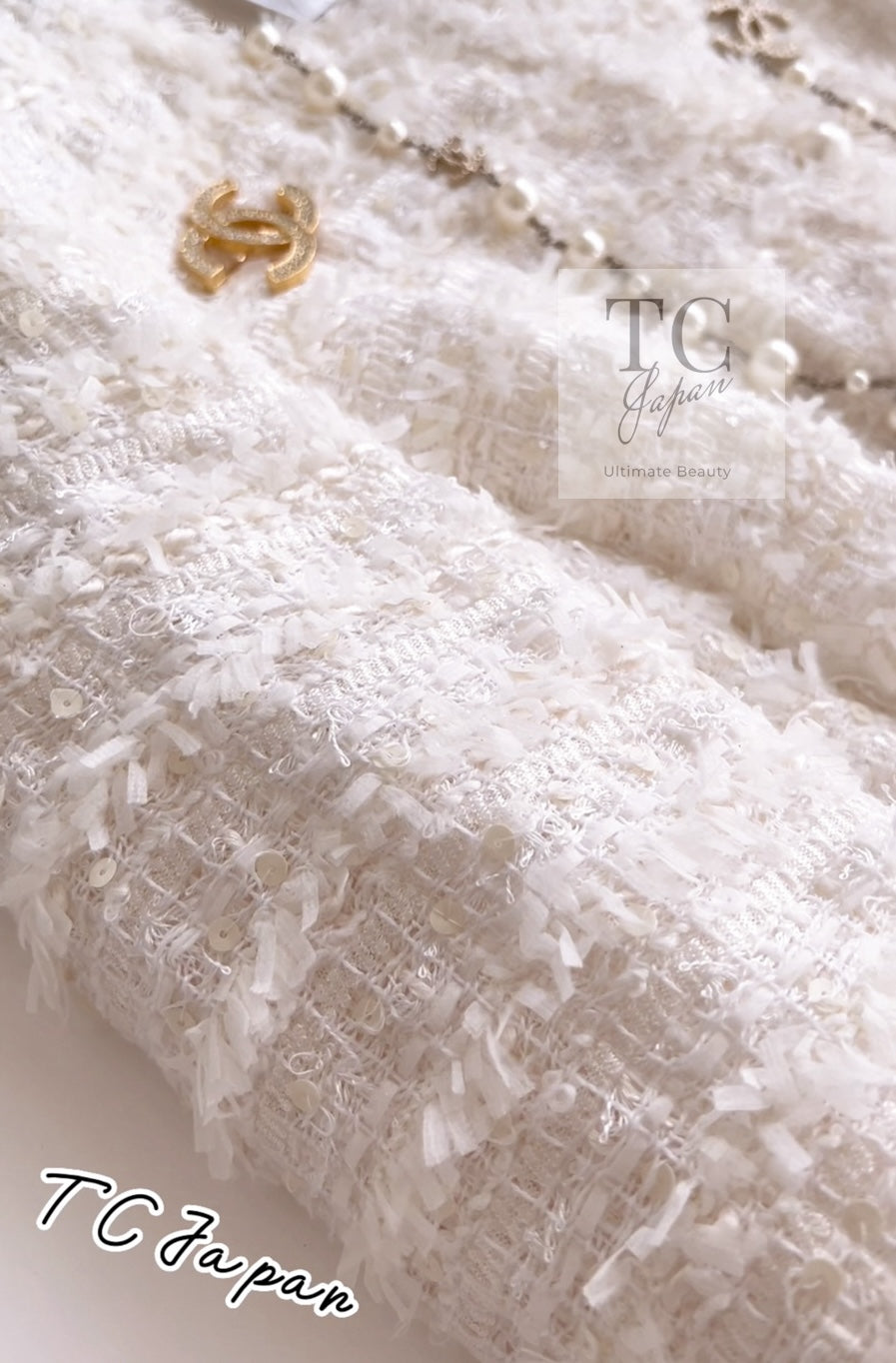 CHANEL 05S Ivory White Pearl Buttons Lesage Tweed Jacket Skirt Suit 36 40 42 シャネル アイボリー ホワイト パール CC ボタン ルサージュ ツイード ジャケット スカート スーツ 即発