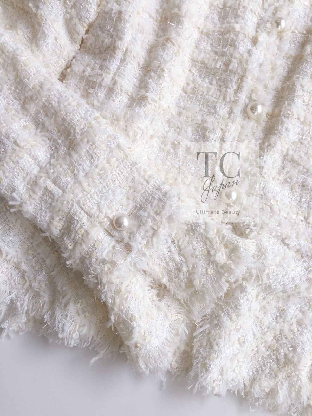 CHANEL 05S Ivory White Pearl Buttons Lesage Tweed Jacket Skirt Suit 40 42 シャネル アイボリー ホワイト パール CC ボタン ルサージュ ツイード ジャケット スカート スーツ 即発