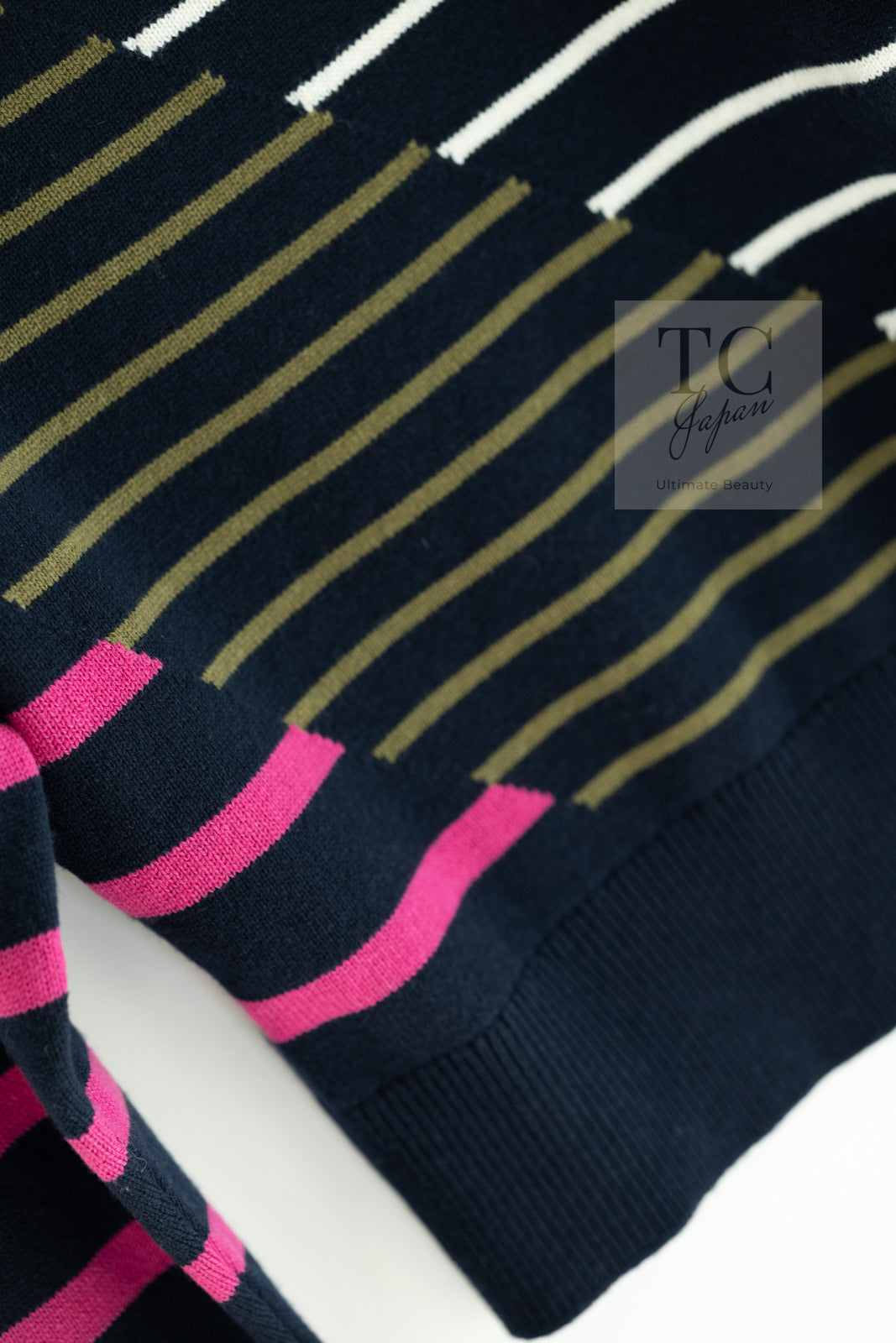 CHANEL 20C Dark Navy Fuchsia White CC Logo Cashmere Sweater 34 36 シャネル ダーク ネイビー マゼンタ ホワイト CC ロゴ カシミア セーター 即発