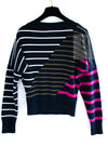 CHANEL 20C Dark Navy Fuchsia White CC Logo Cashmere Sweater 34 36 シャネル ダーク ネイビー マゼンタ ホワイト CC ロゴ カシミア セーター 即発