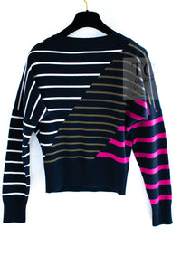 CHANEL 20C Dark Navy Fuchsia White CC Logo Cashmere Sweater 34 36 シャネル ダーク ネイビー マゼンタ ホワイト CC ロゴ カシミア セーター 即発