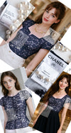 CHANEL 14C Navy White Camellia Lace Tops 36 シャネル ネイビー ホワイト カメリア レース トップス 即発
