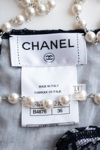 CHANEL 14C Navy White Camellia Lace Tops 36 シャネル ネイビー ホワイト カメリア レース トップス 即発