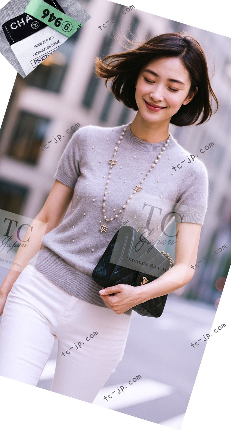 CHANEL 14B Pearl Studded Mohair Cashmere Sweater 34 シャネル モヘア カシミア セーター 即発