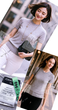 CHANEL 14B Pearl Studded Mohair Cashmere Sweater 34 シャネル モヘア カシミア セーター 即発