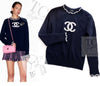CHANEL 21PS Navy White CC Logo Cashmere Knit Sweater Tops 36 38 シャネル ネイビー ホワイト CC ココ マーク カシミア ニット トップス セーター 即発
