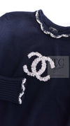 CHANEL 21PS Navy White CC Logo Cashmere Knit Sweater Tops 36 38 シャネル ネイビー ホワイト CC ココ マーク カシミア ニット トップス セーター 即発