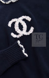 CHANEL 21PS Navy White CC Logo Cashmere Knit Sweater Tops 36 38 シャネル ネイビー ホワイト CC ココ マーク カシミア ニット トップス セーター 即発