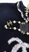 CHANEL 21PS Navy White CC Logo Cashmere Knit Sweater Tops 36 38 シャネル ネイビー ホワイト CC ココ マーク カシミア ニット トップス セーター 即発