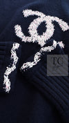 CHANEL 21PS Navy White CC Logo Cashmere Knit Sweater Tops 36 38 シャネル ネイビー ホワイト CC ココ マーク カシミア ニット トップス セーター 即発