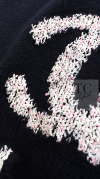 CHANEL 21PS Navy White CC Logo Cashmere Knit Sweater Tops 36 38 シャネル ネイビー ホワイト CC ココ マーク カシミア ニット トップス セーター 即発