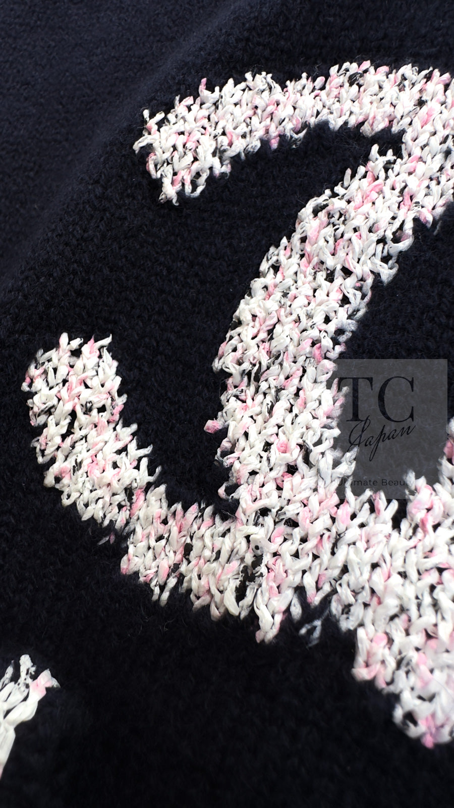 CHANEL 21PS Navy White CC Logo Cashmere Knit Sweater Tops 36 38 シャネル ネイビー ホワイト CC ココ マーク カシミア ニット トップス セーター 即発