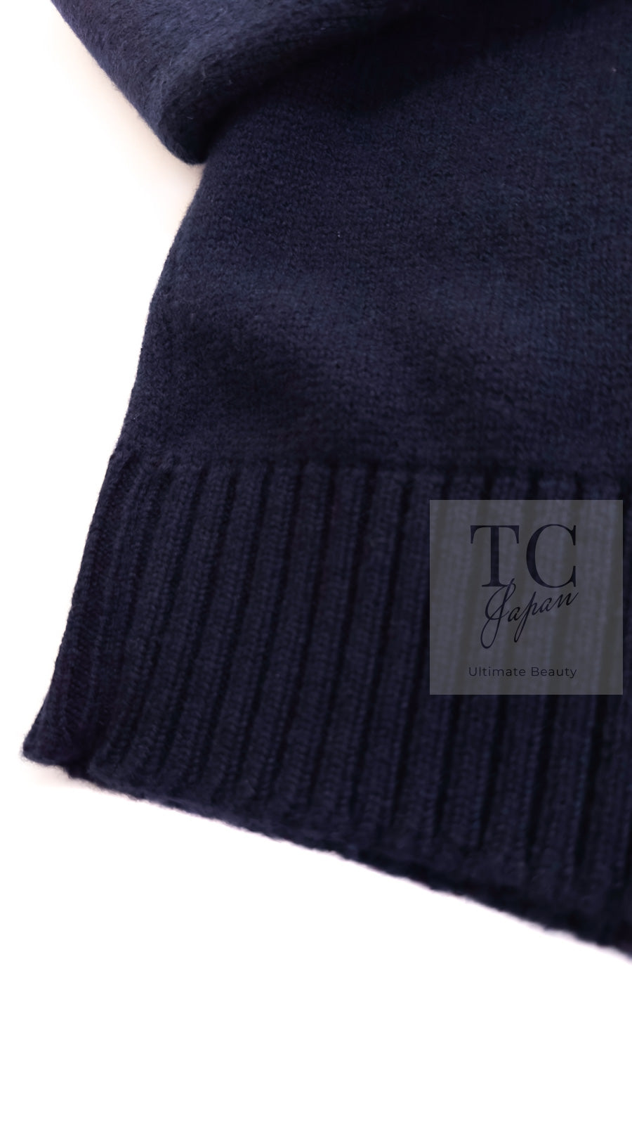 CHANEL 21PS Navy White CC Logo Cashmere Knit Sweater Tops 36 38 シャネル ネイビー ホワイト CC ココ マーク カシミア ニット トップス セーター 即発
