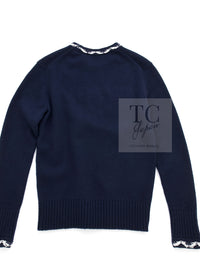 CHANEL 21PS Navy White CC Logo Cashmere Knit Sweater Tops 36 38 シャネル ネイビー ホワイト CC ココ マーク カシミア ニット トップス セーター 即発