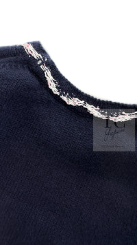 CHANEL 21PS Navy White CC Logo Cashmere Knit Sweater Tops 36 38 シャネル ネイビー ホワイト CC ココ マーク カシミア ニット トップス セーター 即発