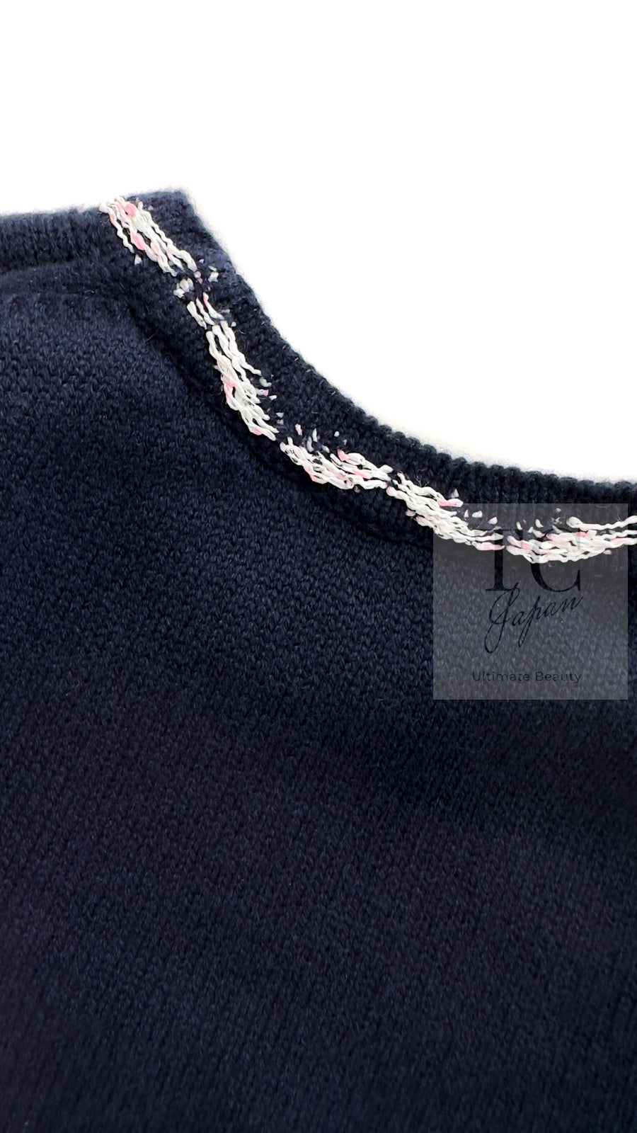 CHANEL 21PS Navy White CC Logo Cashmere Knit Sweater Tops 36 38 シャネル ネイビー ホワイト CC ココ マーク カシミア ニット トップス セーター 即発