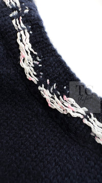 CHANEL 21PS Navy White CC Logo Cashmere Knit Sweater Tops 36 38 シャネル ネイビー ホワイト CC ココ マーク カシミア ニット トップス セーター 即発