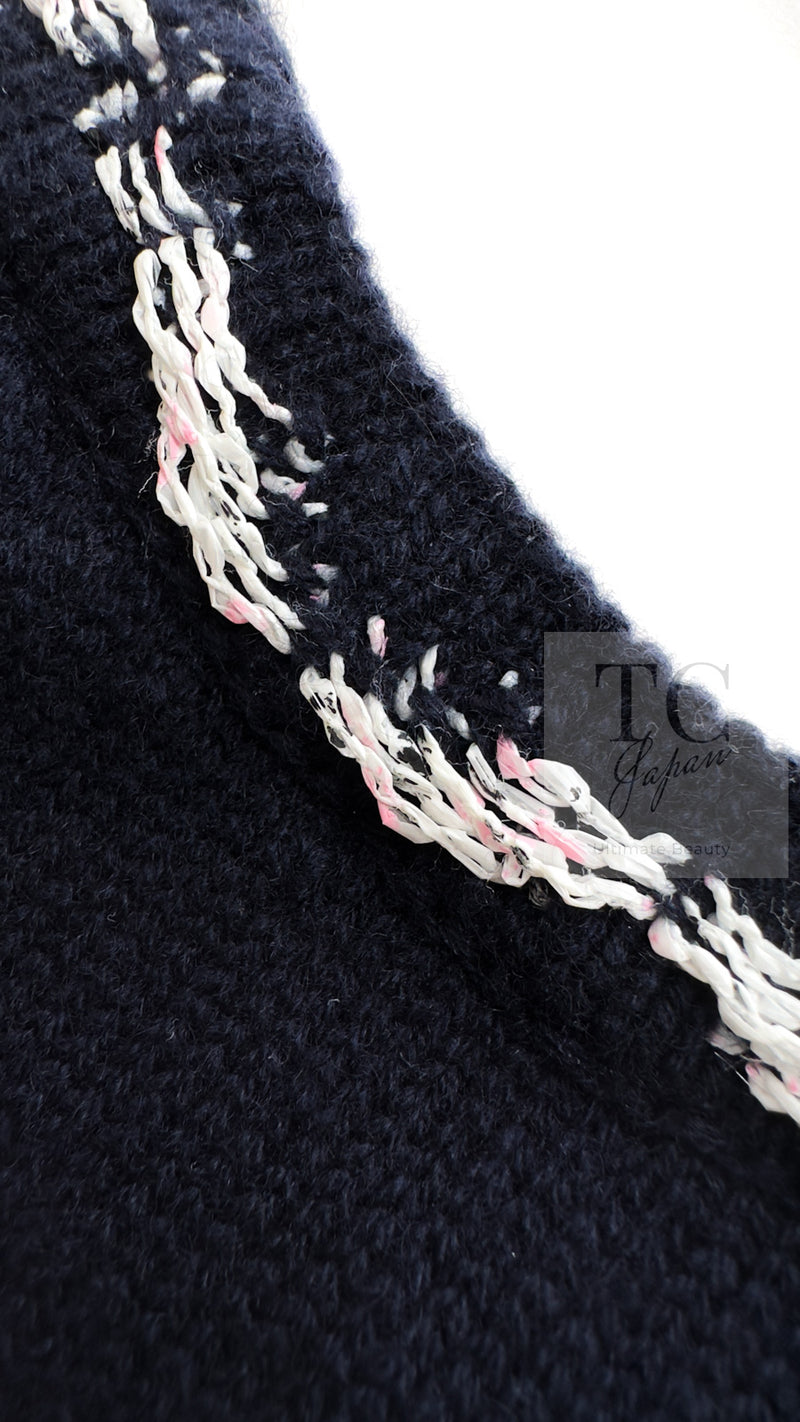 CHANEL 21PS Navy White CC Logo Cashmere Knit Sweater Tops 36 38 シャネル ネイビー ホワイト CC ココ マーク カシミア ニット トップス セーター 即発