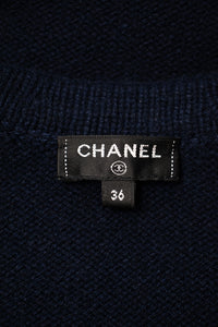 CHANEL 21PS Navy White CC Logo Cashmere Knit Sweater Tops 36 38 シャネル ネイビー ホワイト CC ココ マーク カシミア ニット トップス セーター 即発