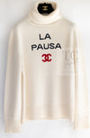 CHANEL 19C Ivory La Pausa CC Logo Turtle Cashmere Knit Sweater 36 38 シャネル アイボリー ホワイト ラ パウザ CC ロゴ タートル カシミア ニット セーター 即発