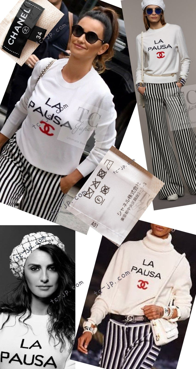 CHANEL 19C Ivory La Pausa CC Logo Turtle Cashmere Knit Sweater 36 38 シャネル アイボリー ホワイト ラ パウザ CC ロゴ タートル カシミア ニット セーター 即発