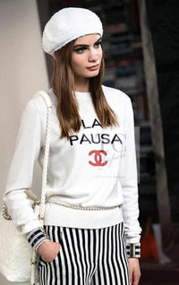 CHANEL 19C Ivory La Pausa CC Logo Turtle Cashmere Knit Sweater 36 38 シャネル アイボリー ホワイト ラ パウザ CC ロゴ タートル カシミア ニット セーター 即発