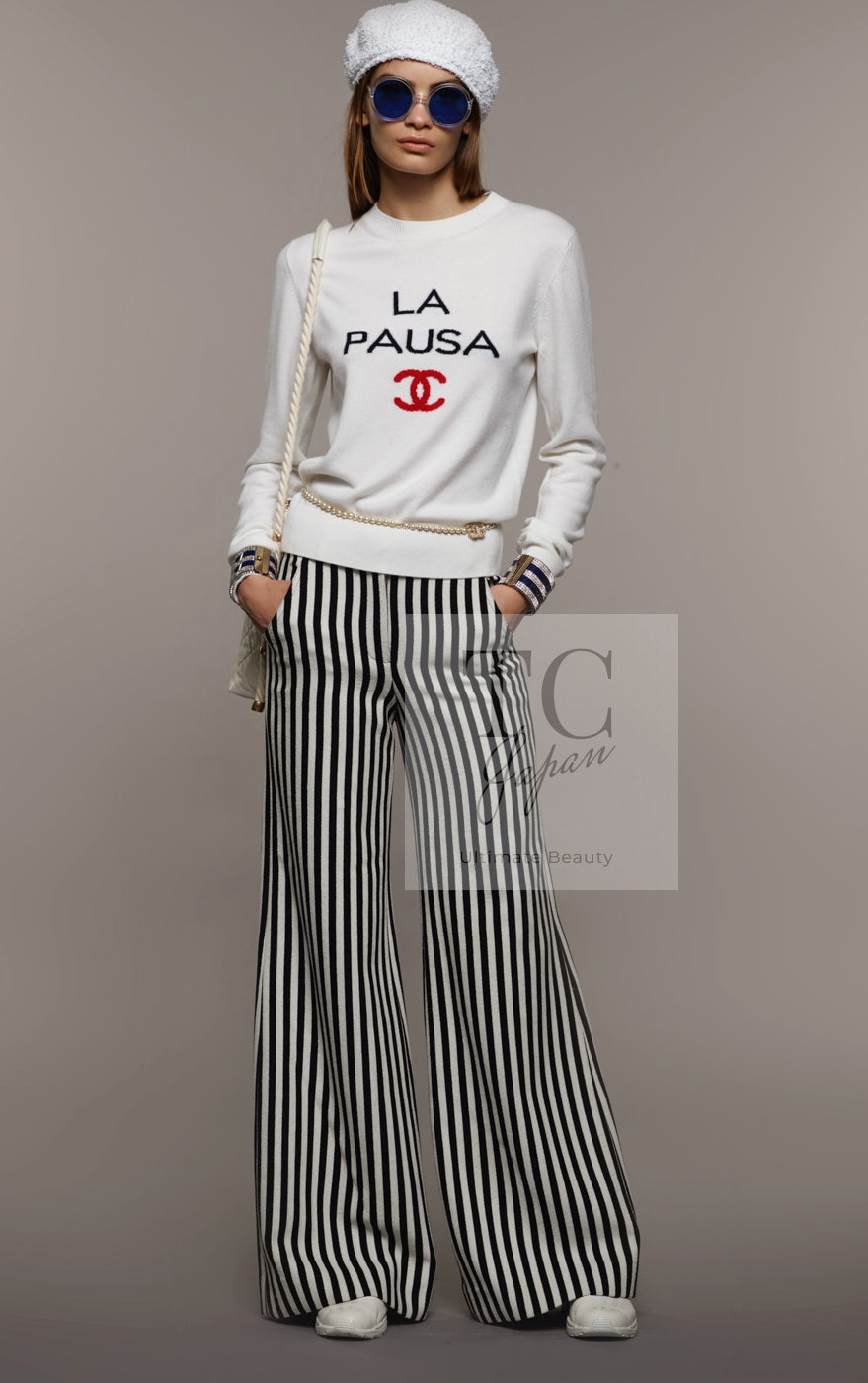 CHANEL 19C Ivory La Pausa CC Logo Turtle Cashmere Knit Sweater 36 38 シャネル アイボリー ホワイト ラ パウザ CC ロゴ タートル カシミア ニット セーター 即発