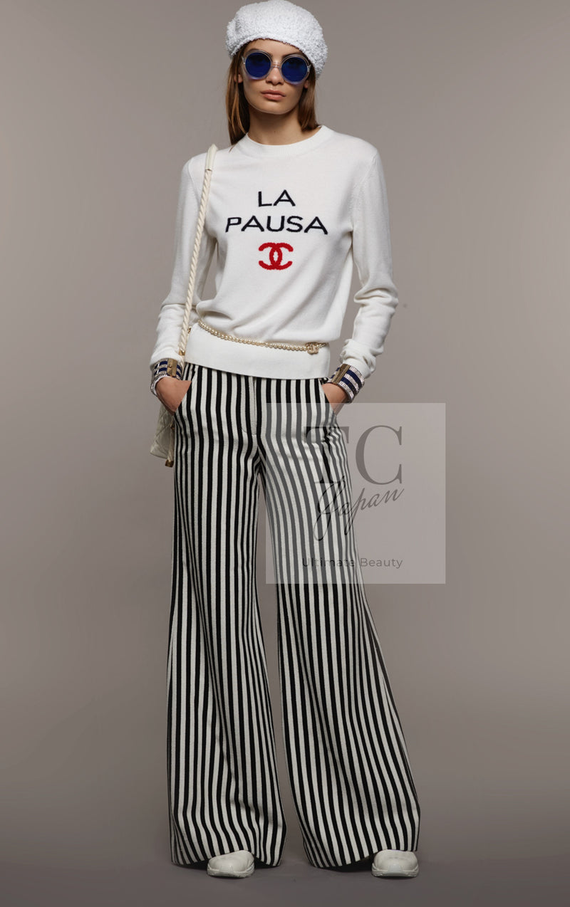 CHANEL 19C Ivory La Pausa CC Logo Turtle Cashmere Knit Sweater 36 38 シャネル アイボリー ホワイト ラ パウザ CC ロゴ タートル カシミア ニット セーター 即発