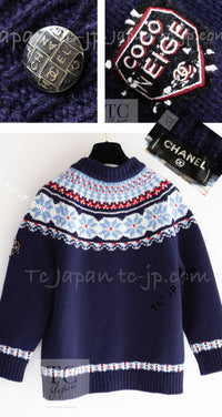 CHANEL 18N Coco Neige Navy Nordic Wool Knit Cardigan 34 シャネル ココ ネージュ ネイビー ノルディック ウール ニット カーディガン 即発