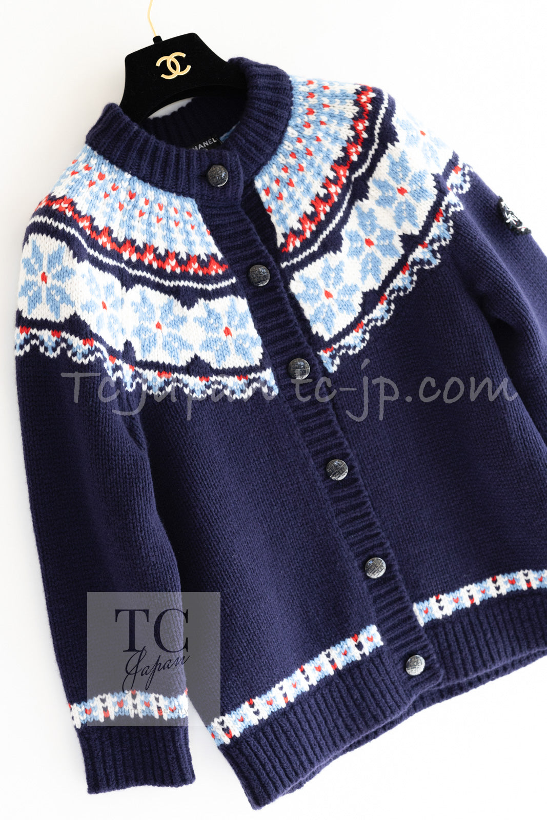 CHANEL 18N Coco Neige Navy Nordic Wool Knit Cardigan 34 シャネル ココ ネージュ ネイビー  ノルディック ウール ニット カーディガン 即発