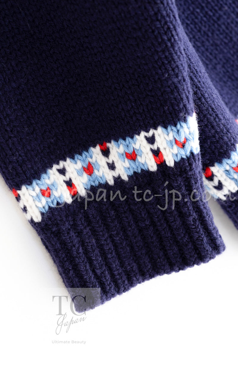 CHANEL 18N Coco Neige Navy Nordic Wool Knit Cardigan 34 シャネル ココ ネージュ ネイビー ノルディック ウール ニット カーディガン 即発