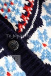 CHANEL 18N Coco Neige Navy Nordic Wool Knit Cardigan 34 シャネル ココ ネージュ ネイビー ノルディック ウール ニット カーディガン 即発