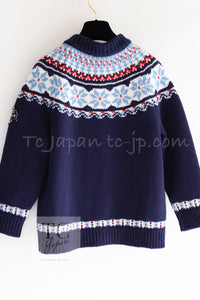 CHANEL 18N Coco Neige Navy Nordic Wool Knit Cardigan 34 シャネル ココ ネージュ ネイビー ノルディック ウール ニット カーディガン 即発