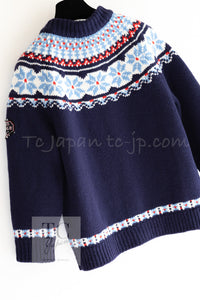 CHANEL 18N Coco Neige Navy Nordic Wool Knit Cardigan 34 シャネル ココ ネージュ ネイビー ノルディック ウール ニット カーディガン 即発