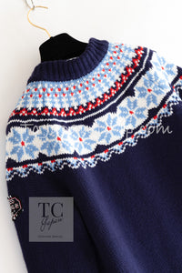 CHANEL 18N Coco Neige Navy Nordic Wool Knit Cardigan 34 シャネル ココ ネージュ ネイビー ノルディック ウール ニット カーディガン 即発