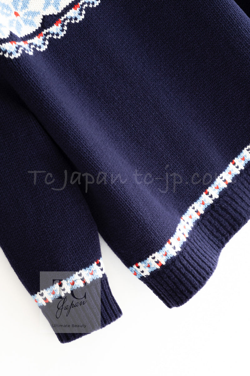 CHANEL 18N Coco Neige Navy Nordic Wool Knit Cardigan 34 シャネル ココ ネージュ ネイビー ノルディック ウール ニット カーディガン 即発