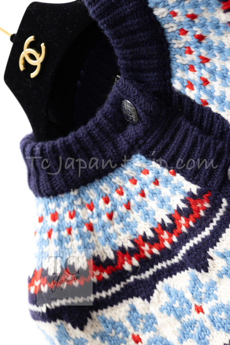 CHANEL 18N Coco Neige Navy Nordic Wool Knit Cardigan 34 シャネル ココ ネージュ ネイビー ノルディック ウール ニット カーディガン 即発