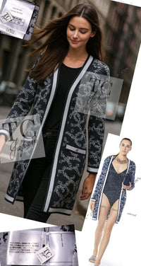 CHANEL 19PS Smoky Blue Gray CC Logo Cotton Knit Cardigan 34 36 シャネル ネイビー スモーキー グレー CC ロゴ コットン ロング ニット カーディガン 即発