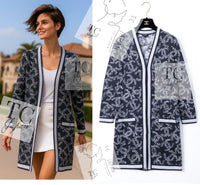 CHANEL 19PS Smoky Blue Gray CC Logo Cotton Knit Cardigan 34 36 シャネル ネイビー スモーキー グレー CC ロゴ コットン ロング ニット カーディガン 即発