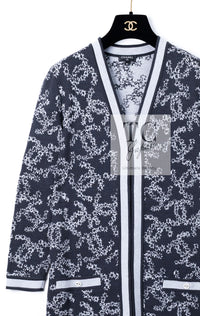 CHANEL 19PS Smoky Blue Gray CC Logo Cotton Knit Cardigan 34 36 シャネル ネイビー スモーキー グレー CC ロゴ コットン ロング ニット カーディガン 即発