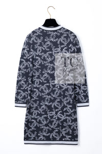 CHANEL 19PS Smoky Blue Gray CC Logo Cotton Knit Cardigan 34 36 シャネル ネイビー スモーキー グレー CC ロゴ コットン ロング ニット カーディガン 即発